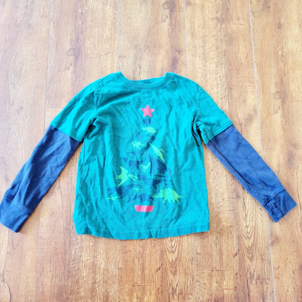 Green and Blue Kids Shirt with Christmas Tree Design